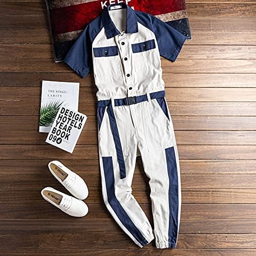 Bigfanshuサマーメンズ半袖ジャンプスーツラペルストライプストリート